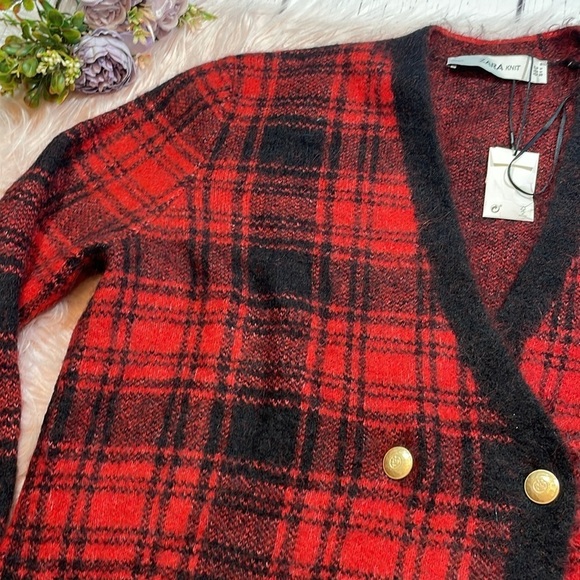 NWT Zara Black Red Buffalo Check Plaid Button Blazer Sweater Dress - Picture 11 of 11